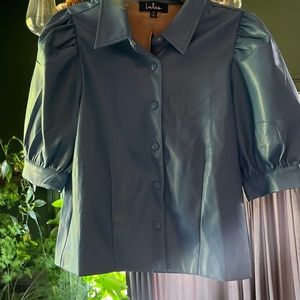 Lulus Faux leather snap down blouse-top